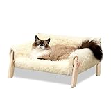 MEWOOFUN Erhöhtes Katzenbett Sofa aus Holz, 56x45cm robust großes Katzensofa – modischer Katzenstuhl mit abnehmbarem Matratzenbezug Belastbar mit 10 kg (Weiß, 56x45cm)