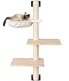 Wandkratzbaum für Katzen 104cm mit Hängematte und 2 Plattformen, Massivholz Schritte, Kratzmöbel und Schlafplatz zur Wandmontage Geeignet für S Katzen
