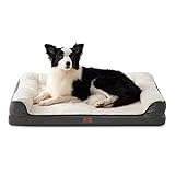 BEDSURE orthopädisches Hundebett für mittlere Hunde - Hundesofa mit Memory Foam, kuschelig Schlafplatz in Größe 91x68 cm, waschbare Hundesofa, grau und beige