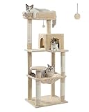 PAWZ Road Katzenbaum mit Metall-Plüsch-Hängematte, Katzenturm für ausgewachsene Katzen mit 2-türigem Condo-Haus, 6-stufige Katzenregale mit Kratzpfosten und großer oberer Sitzstange beige 143cm
