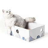 Conlun Kratzpads für Katzen Kratzbrett - Tragbare Katzenkratzbox mit Katzenkratzbrett - Robuste doppelseitige kratzpappe für Katzen und interaktives Lochdesign Kratzpappe für Katzen - Mittel - Weiß