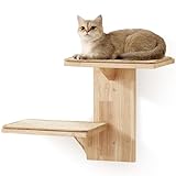 FUKUMARU Kletterwand Katze, 2 Plattform-Katzen-Wandmöbel aus Massives Gummiholz，40,6 cm Wandmontiertes Katzen mit Sisalmatte, Wandregale zum Klettern, Spielen, Kratzen