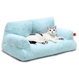 MEWOOFUN Katzenbett Große für Katzen, 66x48cm Flauschig und weich Katzensofa für mittlere und kleine Hunde/Katzen, süßes Katzenbett mit Rutschfester Unterseite, blau
