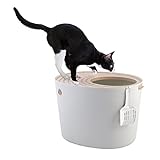 Iris Ohyama Katzenklo mit Schaufel, bis 7 kg, Weiß/Beige, mit Deckel, Katzentoilette, leicht reinigen, Für große Katzen, Kätzchen, geschlossen, xxl Toilette, BPA-frei, Cat Litter Box, PUNT-530
