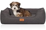 Knuffelwuff Hundebett Lotte aus Velours mit feinem Handwebcharakter XXL 120 x 85cm Grau - abnehmbarer Bezug - waschbar - für große, mittelgroße und kleine Hunde