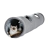 OHANA Schön Faltbar Katzentunnel Katzenspielzeug mit Ball Rascheltunnel für Katzen Welphln Kaninchenoder Kleintiere Grau 130 * 30cm