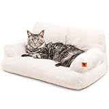 MEWOOFUN Katzenbett Große für Katzen, 66x48cm Flauschig und weich Katzensofa Katzencouchbett für mittlere und kleine Hunde/Katzen, süßes Katzenbett mit Rutschfester Unterseite, weiß