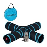 Relaxdays Katzentunnel faltbar, 4 Wege, Spielzeug, interaktive Katzenröhre, HBT: ca. 25x130x125 cm, Tunnel, schwarz/blau