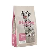 Amazon-Marke: Lifelong - Hundefutter für ausgewachsene Hunde (Adult) aller Rassen, Fein zubereitetes Trockenfutter mit Lachs und Reis, 15 kg (1er-Pack)