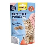 GimCat Nutri Pockets Fisch Lachs - Knuspriger Katzensnack mit funktionalen Inhaltsstoffen - 1 Beutel (1 x 60 g)