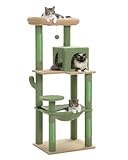 PAWZ Road Katzenbaum mit Metall-Plüsch-Hängematte, Katzenturm mit 2 Condo-Haus 6-stufige, großer oberer Sitzstange grün 143cm