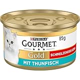 PURINA GOURMET Gold Schmelzender Kern Katzenfutter nass, mit Thunfisch, 12er Pack (12 x 85g)