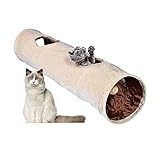 Primst Katzentunnel Katzenspielzeug Wildleder, faltbar, leicht zu waschen und zu trocknen Faltbar Spieltunnel Rascheltunnel für alle Katzen und kleine Tiere (Beige 47x10inch)