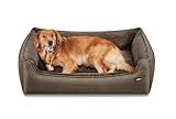 Feandrea Hundebett, Hundekissen in Leinenoptik, Hundekorb, erhöhte Ränder, rutschfeste Unterseite, Bezug abnehmbar waschbar, XL, für große Hunde, 110 x 75 x 27 cm, braun PGW12CC