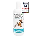 Green Hero Floh- und Zeckenshampoo für Hund & Katze schützt vor Flöhen, Zecken, Milben, Läusen & Parasiten 250ml Hundeshampoo & Katzenshampoo ohne Silikone, Parabene & Mikroplastik