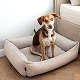 4L Textil Teo Kuscheliges Hundebett Bezug abnehmbar und waschbar Hundekorb mittelgroße Hunde Hundekissen flauschig Hundekörbchen Hundesofa(60x40 cm, Beige)