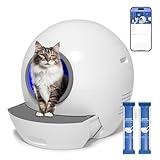 ELS PET Selbstreinigende Katzentoilette: Katzenklo Extra-Groß Automatische Katzentoilette mit APP-Kontrolle & Sicherer Alert & Smart Health Monitor für Mehrere Katzen (hellweiß)