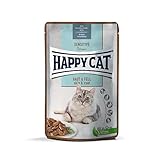 Happy Cat 70624 - Sensitive Meat in Sauce Haut & Fell Pouch - Nassfutter für Sensible Katzen und Kater - 85g Inhalt