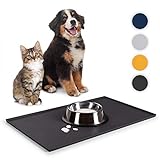 Everanimals - rutschfeste Napfunterlage Hund Katzen mit erhöhtem Außenrand - Silikonmatte Fressnapf-Unterlage, Hundenapf Unterlage, 50x30cm, schwarz