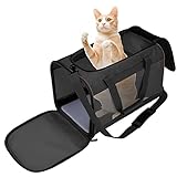 Bibykivn Katzentransportbox, Hundetasche Tragetasche für Katze kleine Hund, Faltbare katzentasche transporttasche für Haustiere im Auto Flugzeug oder in der Bahn (Schwarz)