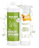 BactoDes - Animal Geruchsneutralisierer 1L Konzentrat mit Spray-Mischflasche - Starker Enzymreiniger Katzenurin, Hundeurin & Tiergerüche - Effektiver Geruchsentferner mit bio Mikroben-Wirkung