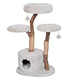 Dehner Premium Katzen-Kratzbaum Lovely | Aufsteigen & Abschalten | Katzenbaum, Kuschelhöhle | für große und kleine Katzen | Holz, Plüsch, Sisal | stabil, modern | hellgrau | ca. 110 x 60 x 45 cm