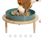 Langsamer Futterspender für Hunde | Langsam fressende Hundenäpfe | Hundenapf aus Keramik mit Holzsockel | Anti-Rutsch-Futternapf | Vielseitiger, erhöhter, langsamer Fressnapf für Welpen und Hunde zu H
