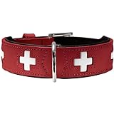 HUNTER SWISS Hundehalsband, Leder, hochwertig, schweizer Kreuz, 55 (M), rot/schwarz