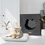 LuckySign Katzenhaus Indoor Katzenhöhle Kallax Regal Katzenkorb zum Schlafen Kallax Einsatz für Katzen mit Flauschig Katzenkissen, 33X33X37cm- Dunkelgrau