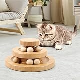 Gehanico Haustierbedarf dreifach rotierender intelligenter Trackball interaktives Spielzeug Holzspielzeug für Katzen Spielzeug zum Trainieren der Reaktionsfähigkeit Ihrer Katze (1PCS)