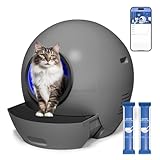 ELS PET Selbstreinigende Katzentoilette: Katzenklo Extra-Groß Automatische Katzentoilette mit APP-Kontrolle & Sicherer Alert & Smart Health Monitor für Mehrere Katzen (schwarz)