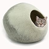 TüV getestete Katzenhöhle Filz 100% Wolle fair, ökologisch und schadstoffgeprüft | Cat cave, waschbar | Kuscheliges Katzen Höhlenbett | Katzenhöle