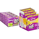 Whiskas Senior 7+ Nassfutter Gemischte Auswahl in Sauce, 48x85g, für Katzen ab 7 Jahren + Whiskas Crispy Bags Katzensnacks Huhn & Käse, 4x180g