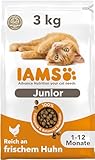 IAMS Junior Katzenfutter trocken mit Huhn - Trockenfutter für Kitten im Alter von 1-12 Monaten, 3 kg