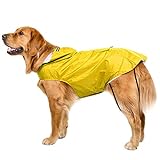 Bwiv Hunde Regenmantel Wasserdicht Hundemantel Groß Gefüttert Ultraleichte Atmungsaktive Hundejacke Reflexstreifen Regenjacke Hunde Mit Kapuze 3XL-6XL Gelb 6XL