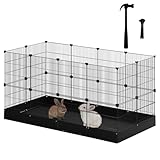 EUGAD Freigehege für Kaninchen, Freilaufgehege mit Unterlage, DIY-Kleintiergehege, Meerschweinchen Gehege, Metall Welpenauslauf mit Tür, Kleintierkäfig für Hasen Hamster, 140x71x71 cm