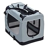 Fudajo Faltbare Transportbox für Hunde, Katzen S (50x34x36cm), robust, leicht, sicher, Hundebox mit Tragegriff und Decke, Grau