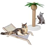 HAPPON Katzenhängematte & Kratzbaum: Hoher Kratzbaum mit Ball & natürlichem Massivholz Katzenstuhl – Katzenmöbel für Indoor-Katzen