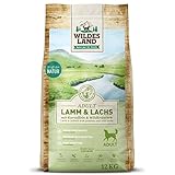 Wildes Land - Nr. 7 Lamm & Lachs - 12 kg - mit Kartoffeln und Wildkräutern - Glutenfrei - Trockenfutter für Hunde - Hundefutter mit hohem Fleischanteil - Hohe Verträglichkeit