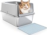 Katzentoilette aus Edelstahl – XL-Katzentoilette, hohe Seite, geschlossene große Katzentoilette, geeignet für große Katzen, geruchlos, antihaftbeschichtet, leicht zu reinigen, Metall-Katzentoilette