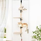 MEWOOFUN 4-stufiges vielseitiges Holz Katzen Kletter Tür montiert, Klettergerüst für Katzen - Stabiles Klettermöbel mit Teppichboden für Innenkatzen, 166cm x 64.5cm x 30cm