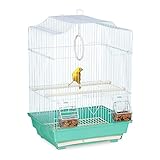 Relaxdays Vogelkäfig, Käfig für kleine Kanarienvögel, Sitzenstangen & Futternäpfe, 49,5 x 35 x 32 cm, hellblau/mintgrün, 1 Stück (1er Pack)