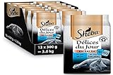 Sheba Délices du Jour Nassfutter für Katzen, Fischgeschmack, Multipack (12 x 6 Beutel x 50 g)
