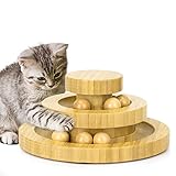 Tarnel Interaktives Katzenspielzeug aus Holz zweilagig drehbar Smart Track Ball Schaukelrolle für Katzen