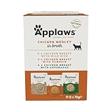 Applaws Premium Natural Cat Food Nassfutter, Hühnerauswahl in Brühe 70g Portionsbeutel (12x70g )
