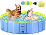 COZII Hundepool, 120 x 30cm Hundepool fur Große Kleine Hunde, Faltbare Hundebadewanne, Planschbecken für Kinder, Tragbar Hunde Pool Rutschfestem PVC mit Badebürste