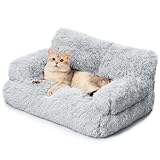 MEWOOFUN stilvoll katzenbett katzensofa flauschig - 76x45cm katzenbett große Katzen Plush katzencouch für kleine Hunde und Katzen Abnehmbar und waschbar (grau)