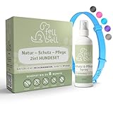 fell&bell Zeckenhalsband Mit 60 ml Kokos-Pflegespray – Natürliche Öle Gegen Ungeziefer – Hunde Halsband In 5 Farben – Bis 8 Monate Schutz – Flohhalsband - Wasserfest – Für Alle Hunde (Blau)