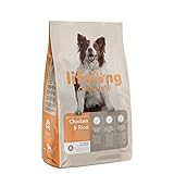 Amazon-Marke: Lifelong - Hundefutter für ausgewachsene Hunde (Adult) aller Rassen, Fein zubereitetes Trockenfutter reich an Huhn und Reis, 5 kg (1er-Pack)
