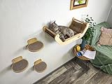 RshPets® An der Wand Montiertes Katzenmöbel-Set: Bett und 3 Stufen, Katzenbett, Modernes Katzen-Wandregal-Möbelset zum Schlafen, Spielen, Klettern und Entspannen. (Helle Farbe)